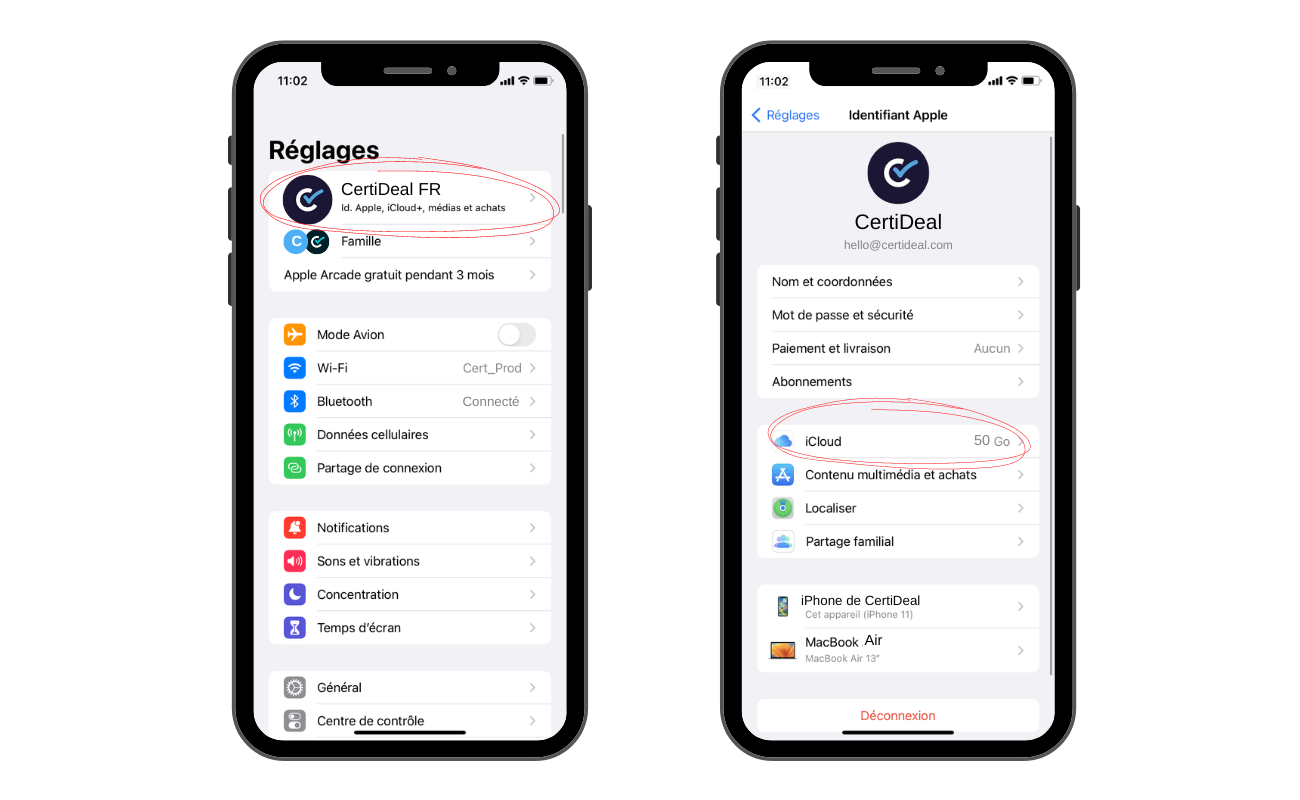 vue écran menu réglages sauvegarde iPhone